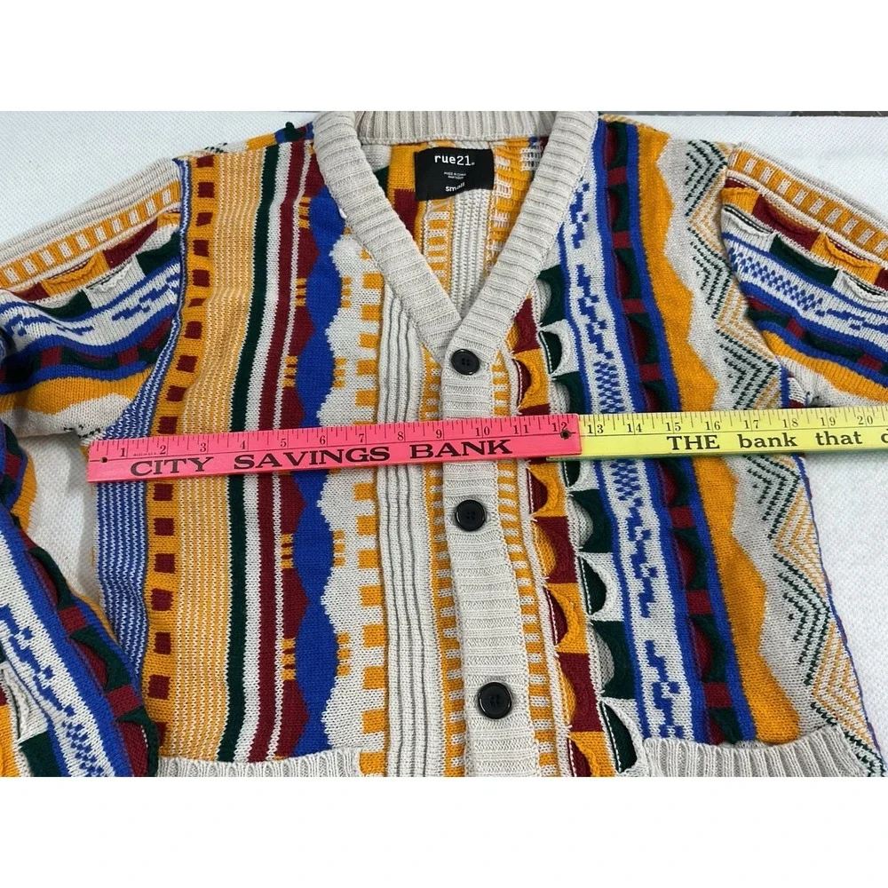Grandpa 3D Knit Patterned Cardigan SM Colorful Stripe Indie Boho Artsy‎ Textured